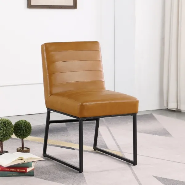 Dining Chairs-Kirkland's Home Channeled Carmel Leather Dining Chair Brown