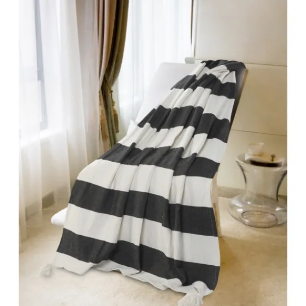 Blankets & Throws-Kirkland's Home Charcoal And White Striped Cotton Throw Gray/White