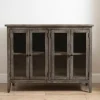 Cabinets & Sideboards-Kirkland's Home Charcoal 4-Door Windowpane Wooden Cabinet Gray