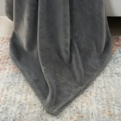 Blankets & Throws-Kirkland's Home Charcoal Faux Sheared Mink Throw Gray