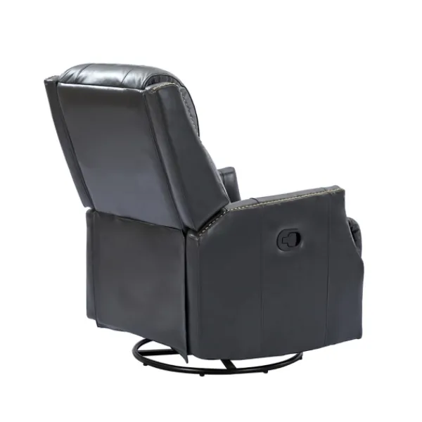 Accent Chairs-Kirkland's Home Charcoal Genuine Leather Swivel Recliner Black