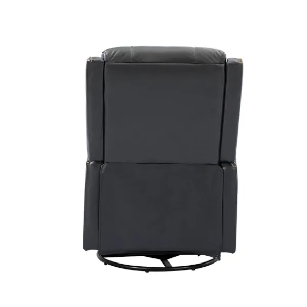 Accent Chairs-Kirkland's Home Charcoal Genuine Leather Swivel Recliner Black