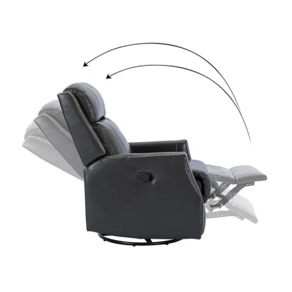 Accent Chairs-Kirkland's Home Charcoal Genuine Leather Swivel Recliner Black