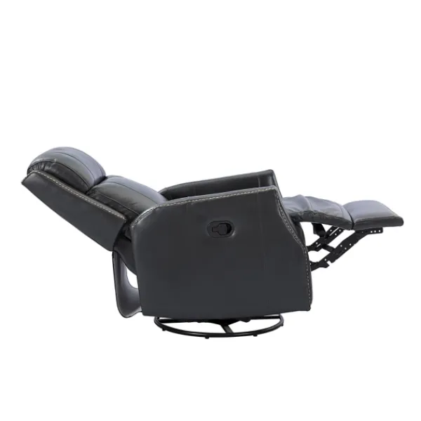 Accent Chairs-Kirkland's Home Charcoal Genuine Leather Swivel Recliner Black