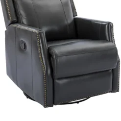 Accent Chairs-Kirkland's Home Charcoal Genuine Leather Swivel Recliner Black