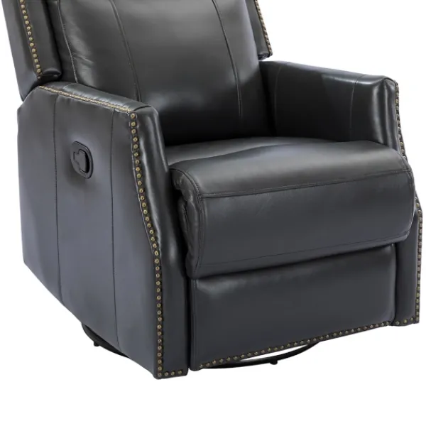 Accent Chairs-Kirkland's Home Charcoal Genuine Leather Swivel Recliner Black