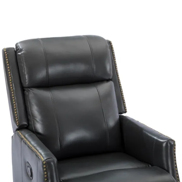 Accent Chairs-Kirkland's Home Charcoal Genuine Leather Swivel Recliner Black
