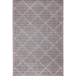 Outdoor Rugs-Kirkland's Home Charcoal Geo Lattice Outdoor Area Rug, 4X7 Gray