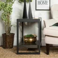 Accent & End Tables-Kirkland's Home Charcoal Industrial Metal And Wood Accent Table Gray