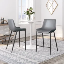 Bar Stools & Counter Height Stools-Kirkland's Home Charcoal Leather Stitch Counter Stools, Set Of 2 Gray