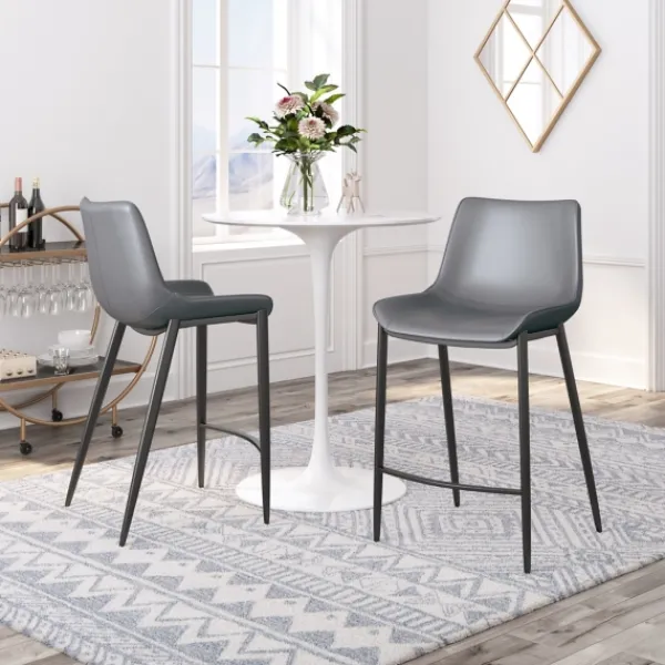 Bar Stools & Counter Height Stools-Kirkland's Home Charcoal Leather Stitch Counter Stools, Set Of 2 Gray