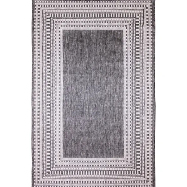 Outdoor Rugs-Kirkland's Home Charcoal Linear Macy Indoor/Outdoor Area Rug, 7X9 Black