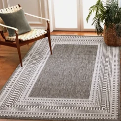 Outdoor Rugs-Kirkland's Home Charcoal Linear Macy Indoor/Outdoor Area Rug, 7X9 Black