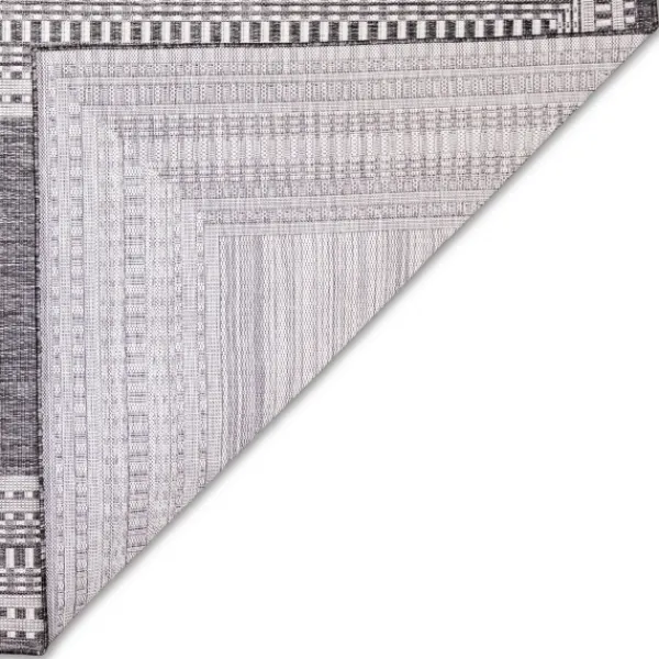 Outdoor Rugs-Kirkland's Home Charcoal Linear Macy Indoor/Outdoor Area Rug, 7X9 Black
