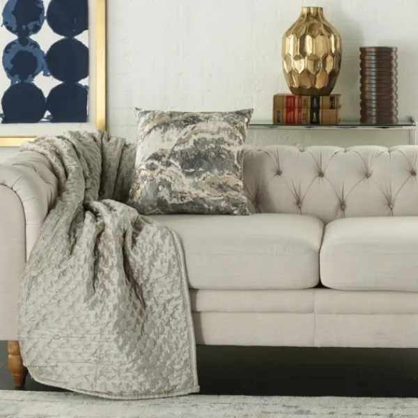Pillows-Kirkland's Home Charcoal Metallic Marble Swirl Throw Pillow Gold/Gray/White