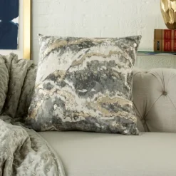 Pillows-Kirkland's Home Charcoal Metallic Marble Swirl Throw Pillow Gold/Gray/White