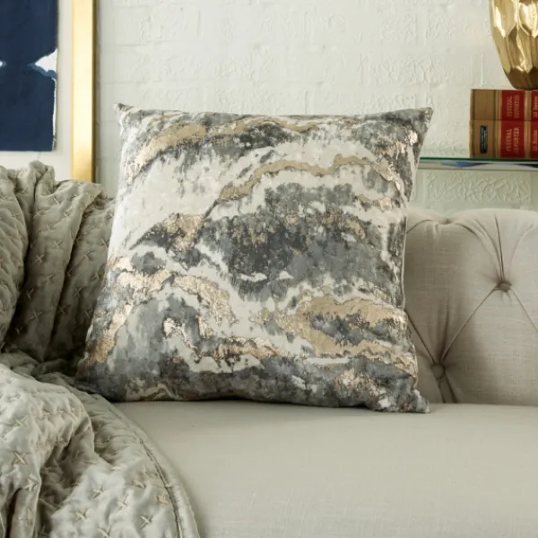 Pillows-Kirkland's Home Charcoal Metallic Marble Swirl Throw Pillow Gold/Gray/White