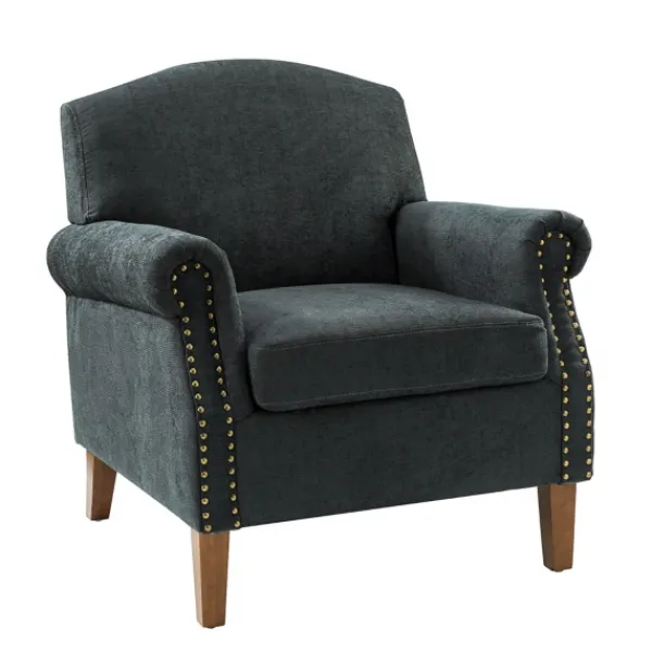 Accent Chairs-Kirkland's Home Charcoal Nailhead Trim Armchair Gray