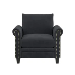 Accent Chairs-Kirkland's Home Charcoal Rolled Arms Upholstered Accent Chair Black