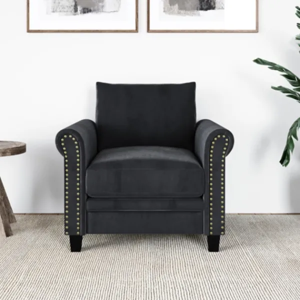 Accent Chairs-Kirkland's Home Charcoal Rolled Arms Upholstered Accent Chair Black