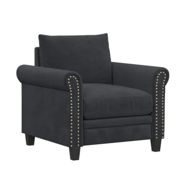 Accent Chairs-Kirkland's Home Charcoal Rolled Arms Upholstered Accent Chair Black