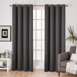 Curtains & Drapes-Kirkland's Home Charcoal Sateen Curtain Panel Set, 96 In. Gray