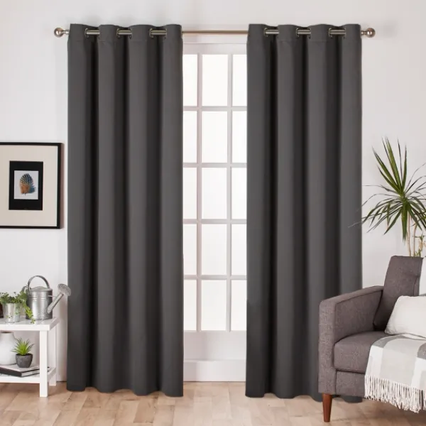 Curtains & Drapes-Kirkland's Home Charcoal Sateen Curtain Panel Set, 96 In. Gray