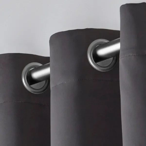 Curtains & Drapes-Kirkland's Home Charcoal Sateen Curtain Panel Set, 96 In. Gray