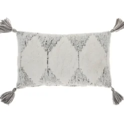 Pillows-Kirkland's Home Charcoal Stripe Diamond Tassels Lumbar Pillow Gray