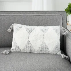 Pillows-Kirkland's Home Charcoal Stripe Diamond Tassels Lumbar Pillow Gray