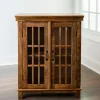 Cabinets & Sideboards-Kirkland's Home Charlie Natural Mango Wood Windowpane Cabinet Brown