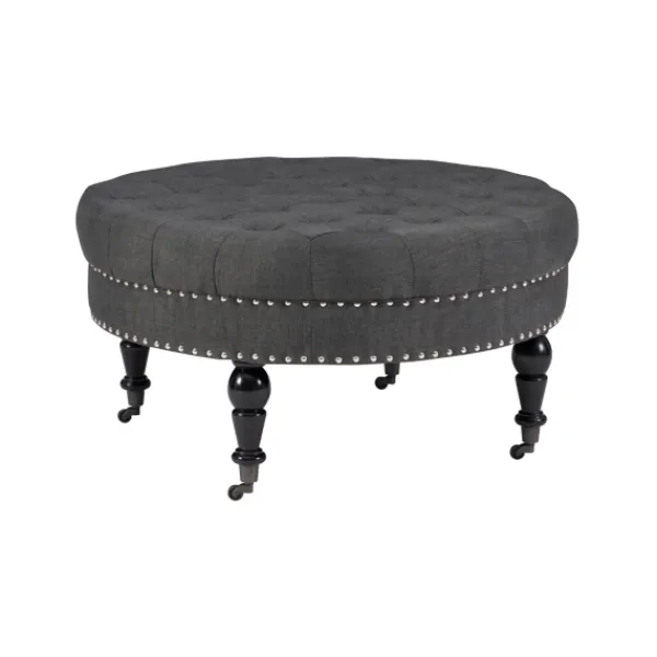 Benches & Ottomans-Kirkland's Home Charlotte Tufted Round Charcoal Ottoman Gray