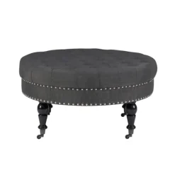 Benches & Ottomans-Kirkland's Home Charlotte Tufted Round Charcoal Ottoman Gray