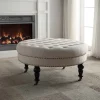 Benches & Ottomans-Kirkland's Home Charlotte Tufted Round Natural Ottoman White