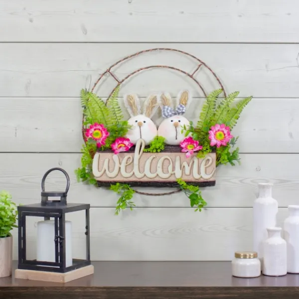 Wreaths-Kirkland's Home Cheerful Bunny Welcome Easter Wreath White/Green/Pink