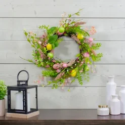 Wreaths-Kirkland's Home Cheerful Colored Eggs Easter Wreath Yellow/Green/Pink