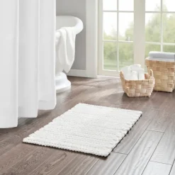 Bathroom Rugs-Kirkland's Home Chenille Chain Stitched Bath Mat, 40 In. White