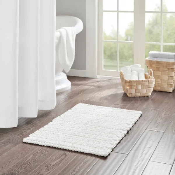 Bathroom Rugs-Kirkland's Home Chenille Chain Stitched Bath Mat, 40 In. White
