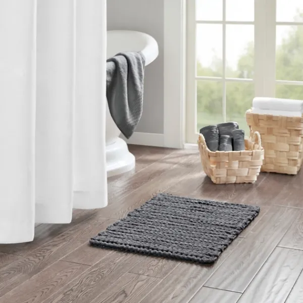 Bathroom Rugs-Kirkland's Home Chenille Chain Stitched Bath Mat, 30 In. Black