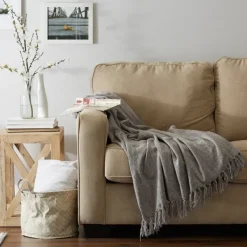 Blankets & Throws-Kirkland's Home Chenille Fringe Throw Gray