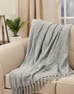 Blankets & Throws-Kirkland's Home Chenille Throw With Fringe Gray
