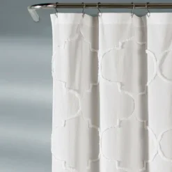 Shower Curtains-Kirkland's Home Chenille Trellis Shower Curtain White