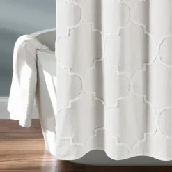 Shower Curtains-Kirkland's Home Chenille Trellis Shower Curtain White