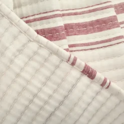 Quilts-Kirkland's Home Cherry Red Pick Stitch Stripe Queen Quilt Red/White
