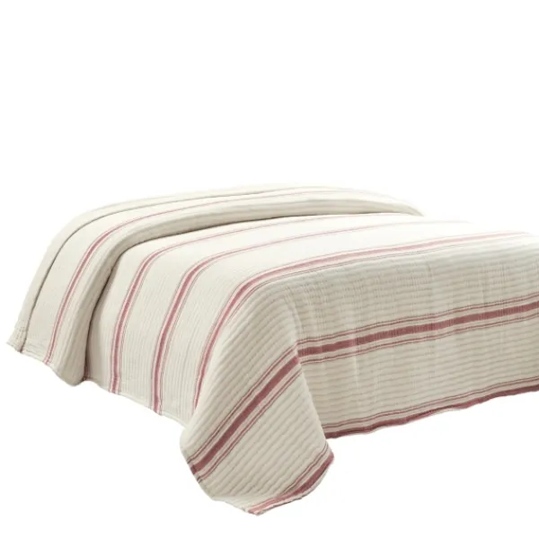 Quilts-Kirkland's Home Cherry Red Pick Stitch Stripe Queen Quilt Red/White