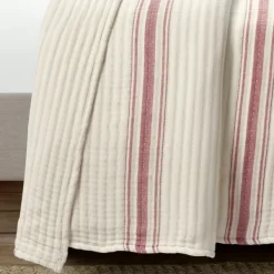Quilts-Kirkland's Home Cherry Red Pick Stitch Stripe King Quilt Red/White