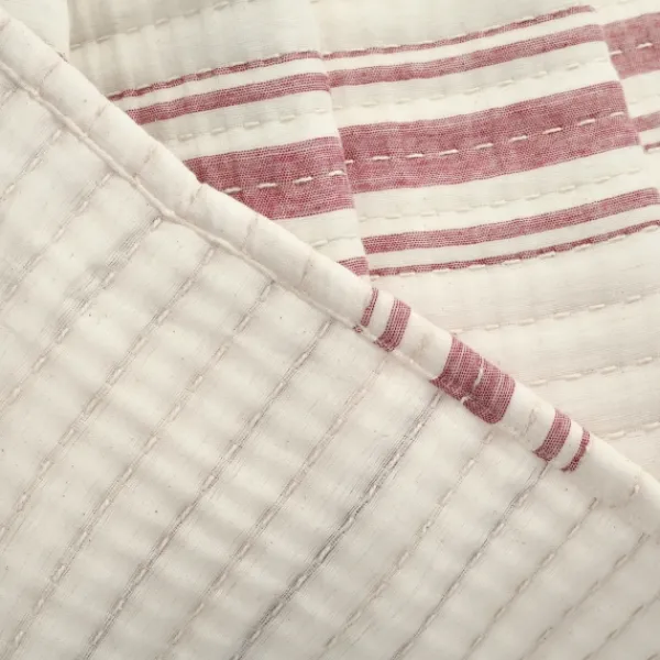 Quilts-Kirkland's Home Cherry Red Pick Stitch Stripe King Quilt Red/White