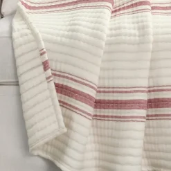 Blankets & Throws-Kirkland's Home Cherry Red Pick Stitch Stripe Decorative Throw Red/White