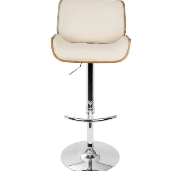 Bar Stools & Counter Height Stools-Kirkland's Home Cherry Wood And Cream Leather Vintage Barstool White
