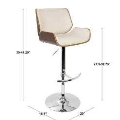 Bar Stools & Counter Height Stools-Kirkland's Home Cherry Wood And Cream Leather Vintage Barstool White